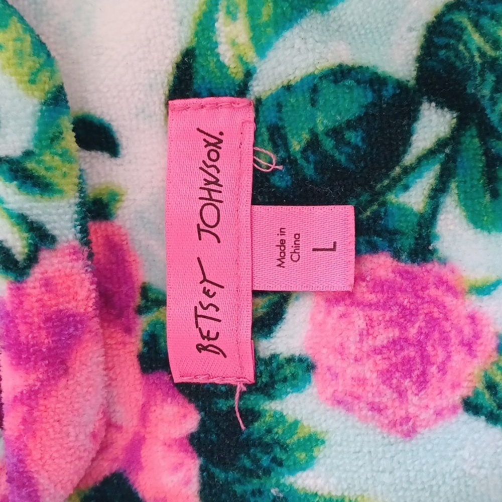 Rare ** Betsey Johnson Green Floral Terry Robe - Picture 2 of 6